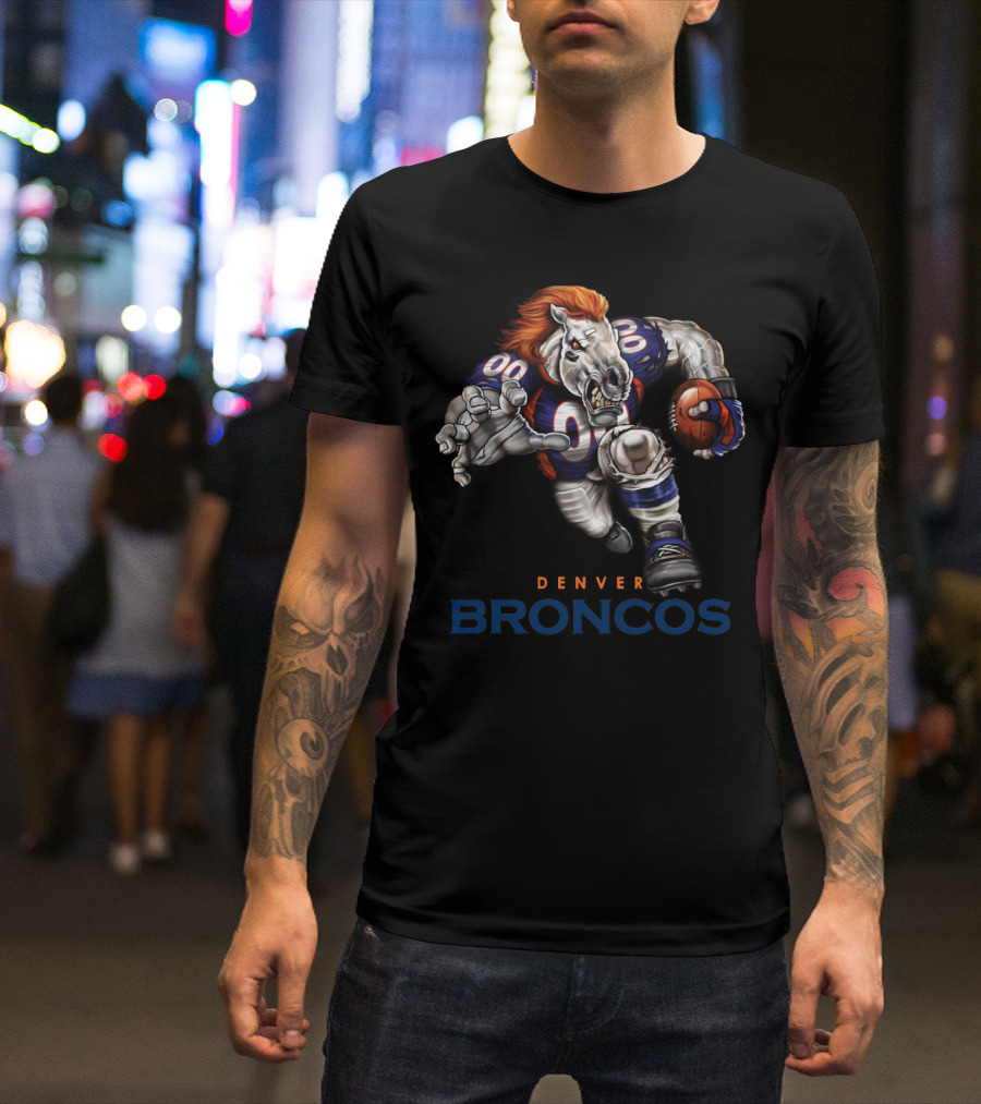 Denver Broncos Aggressive Mascot Football Action T-Shirt