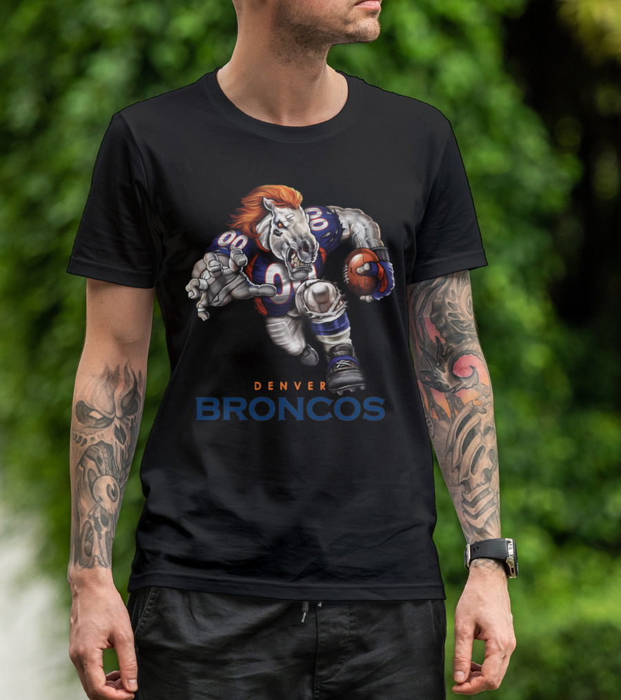 Denver Broncos Aggressive Mascot Football Action T-Shirt