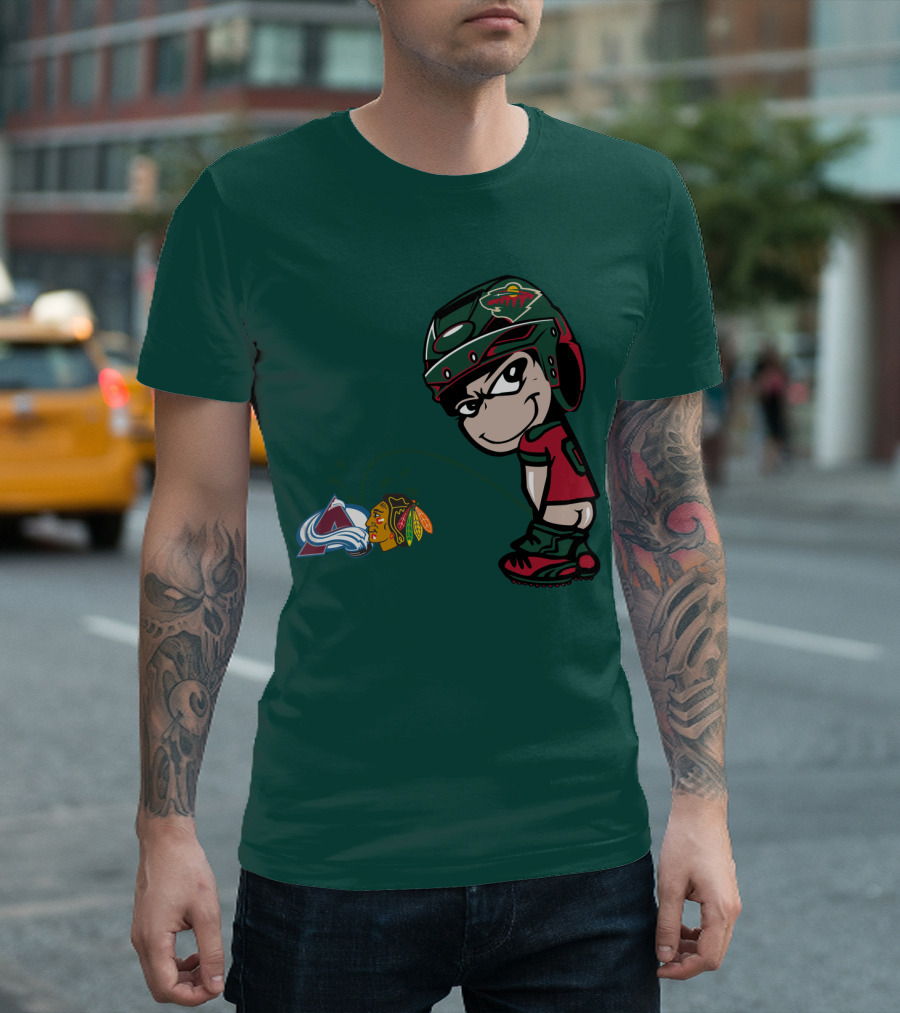 Minnesota Wild Hockey Team Rivalry With Chicago And Colorado Logos T-Shirt