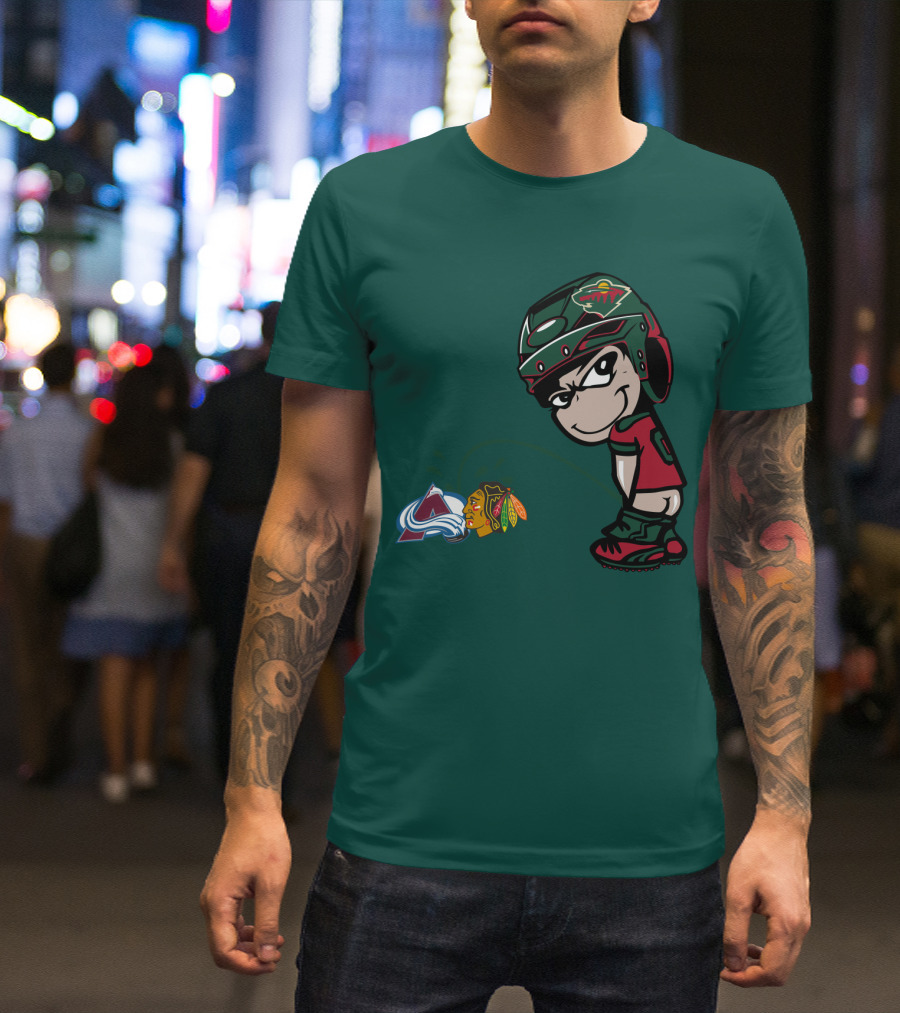 Minnesota Wild Hockey Team Rivalry With Chicago And Colorado Logos T-Shirt