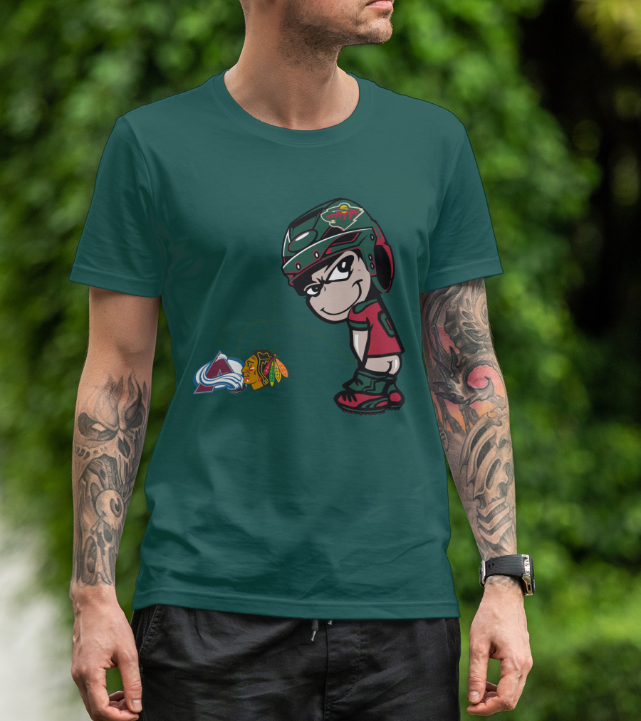 Minnesota Wild Hockey Team Rivalry With Chicago And Colorado Logos T-Shirt