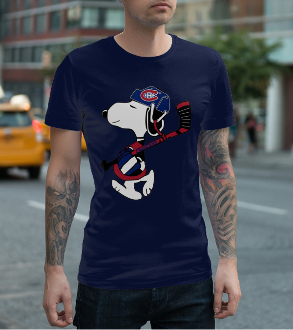 Snoopy Montreal Canadiens Hockey Helmet And Stick T-Shirt