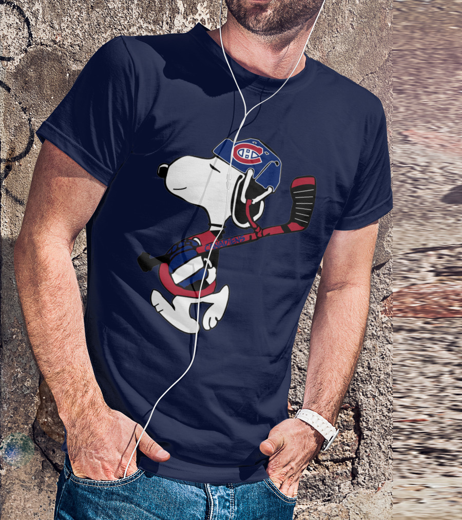 Snoopy Montreal Canadiens Hockey Helmet And Stick T-Shirt