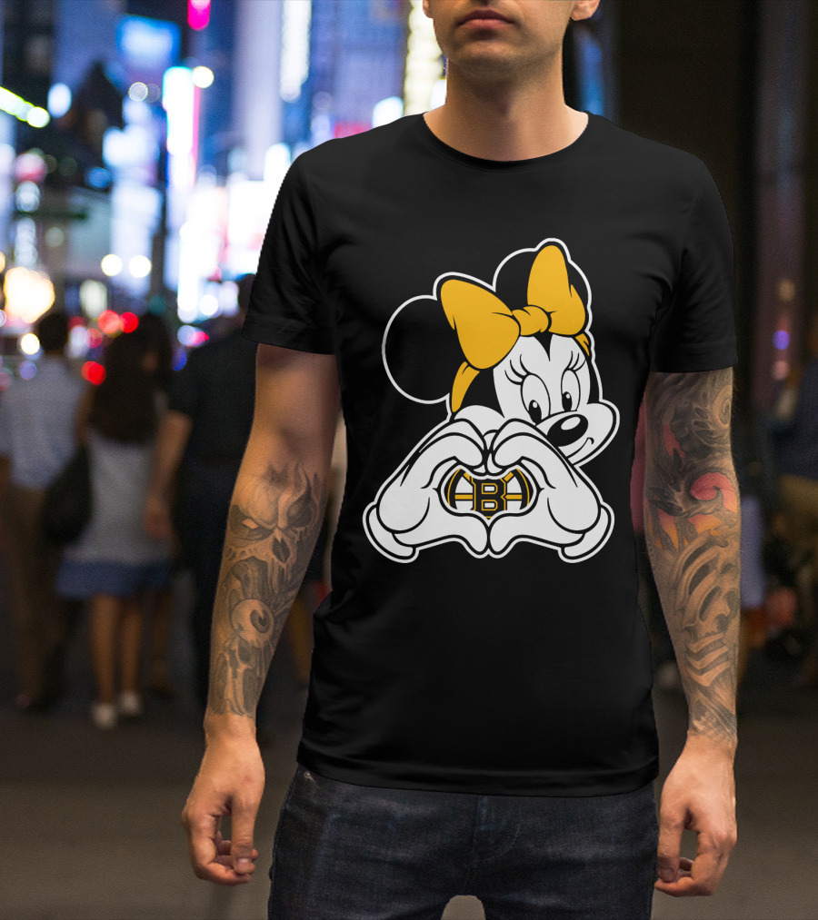 Boston Bruins Minnie Mouse Heart Hands T-Shirt