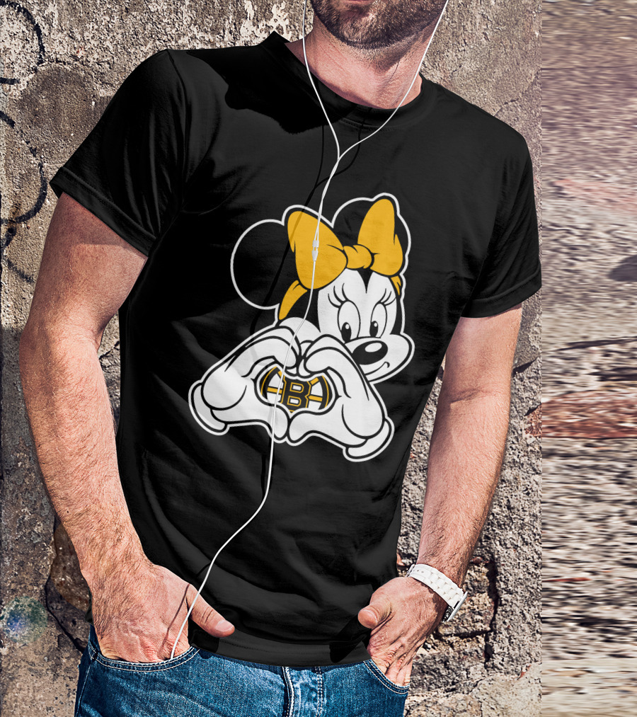Boston Bruins Minnie Mouse Heart Hands T-Shirt