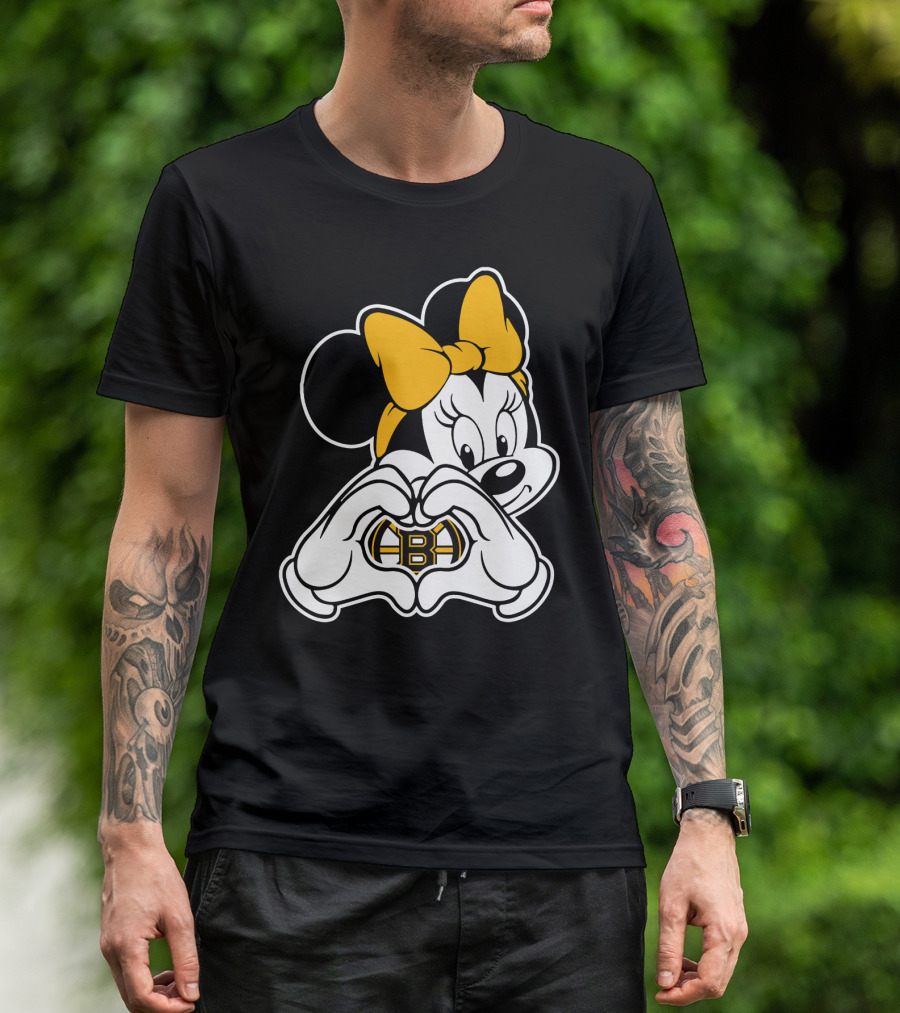 Boston Bruins Minnie Mouse Heart Hands T-Shirt