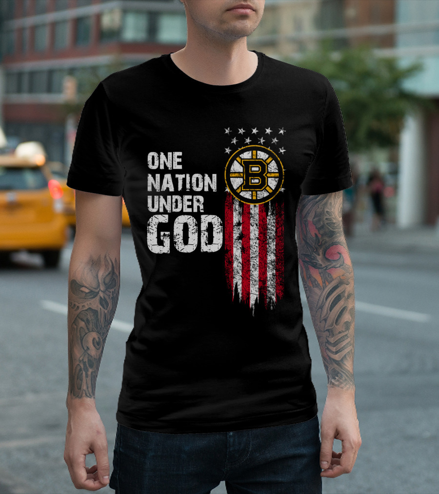 One Nation Under God Boston Bruins American Flag Stars Stripes T-Shirt