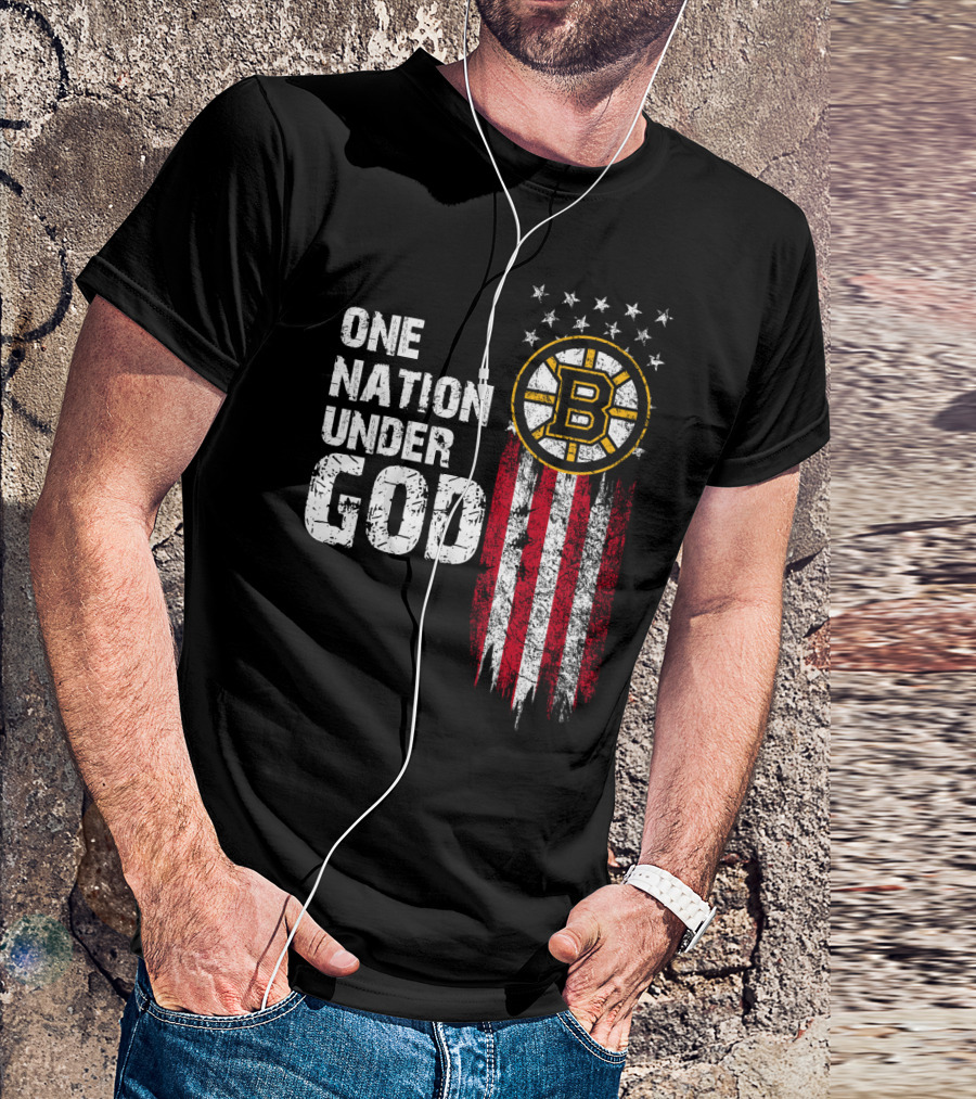 One Nation Under God Boston Bruins American Flag Stars Stripes T-Shirt
