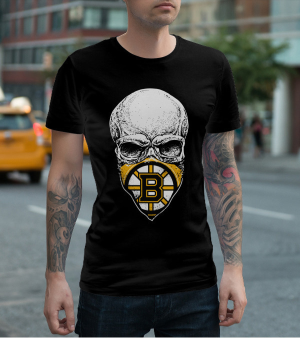 Boston Bruins Skull Mask Hockey T-Shirt