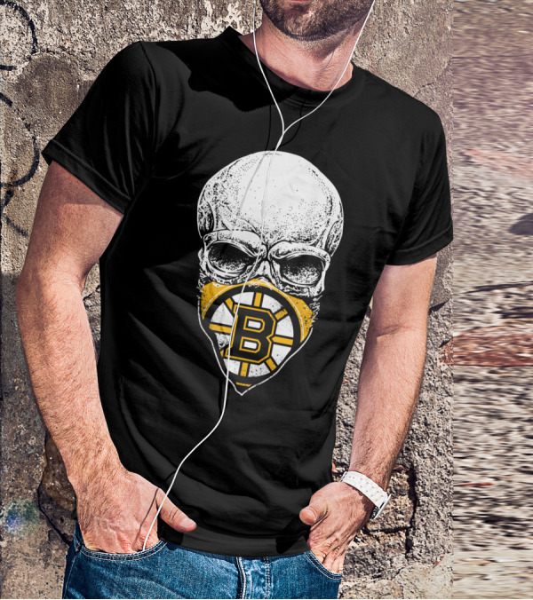 Boston Bruins Skull Mask Hockey T-Shirt