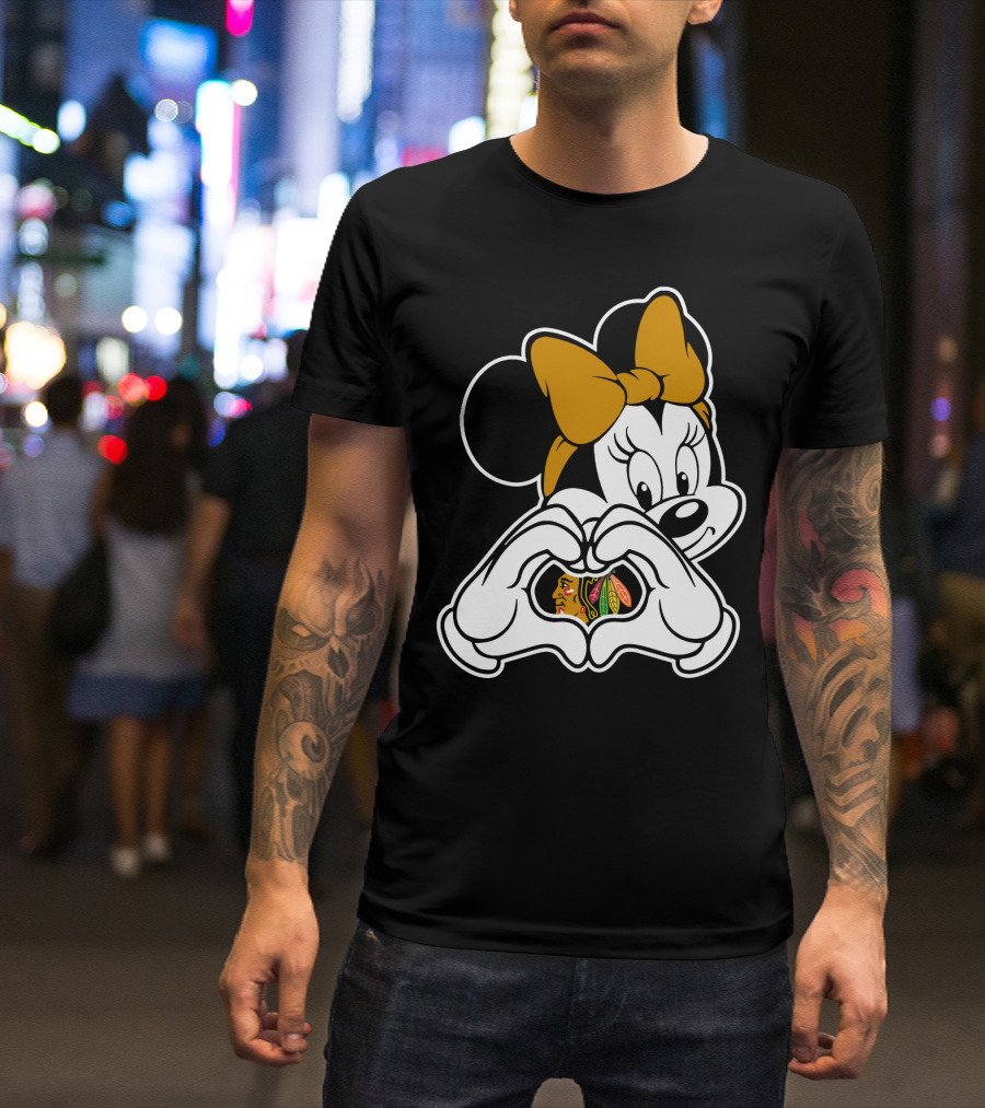 Blackhawks Minnie Mouse Heart Hands T-Shirt