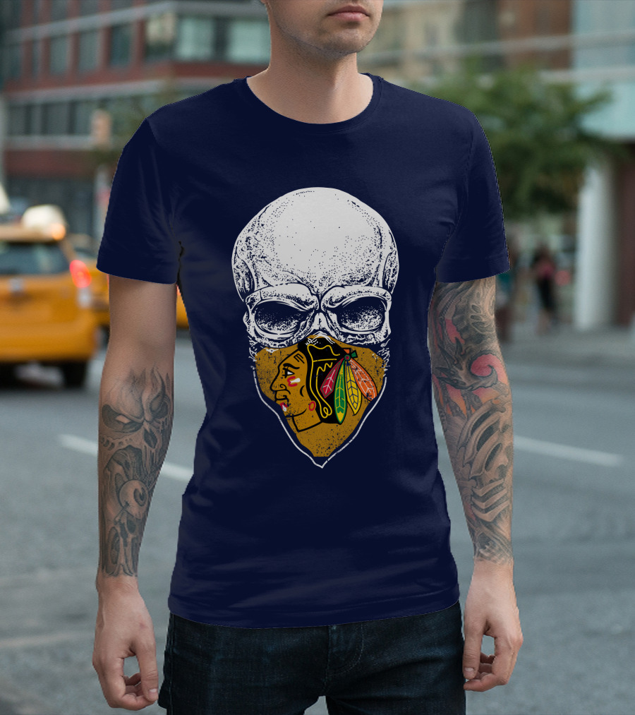 Blackhawks Skull Face Mask T-Shirt