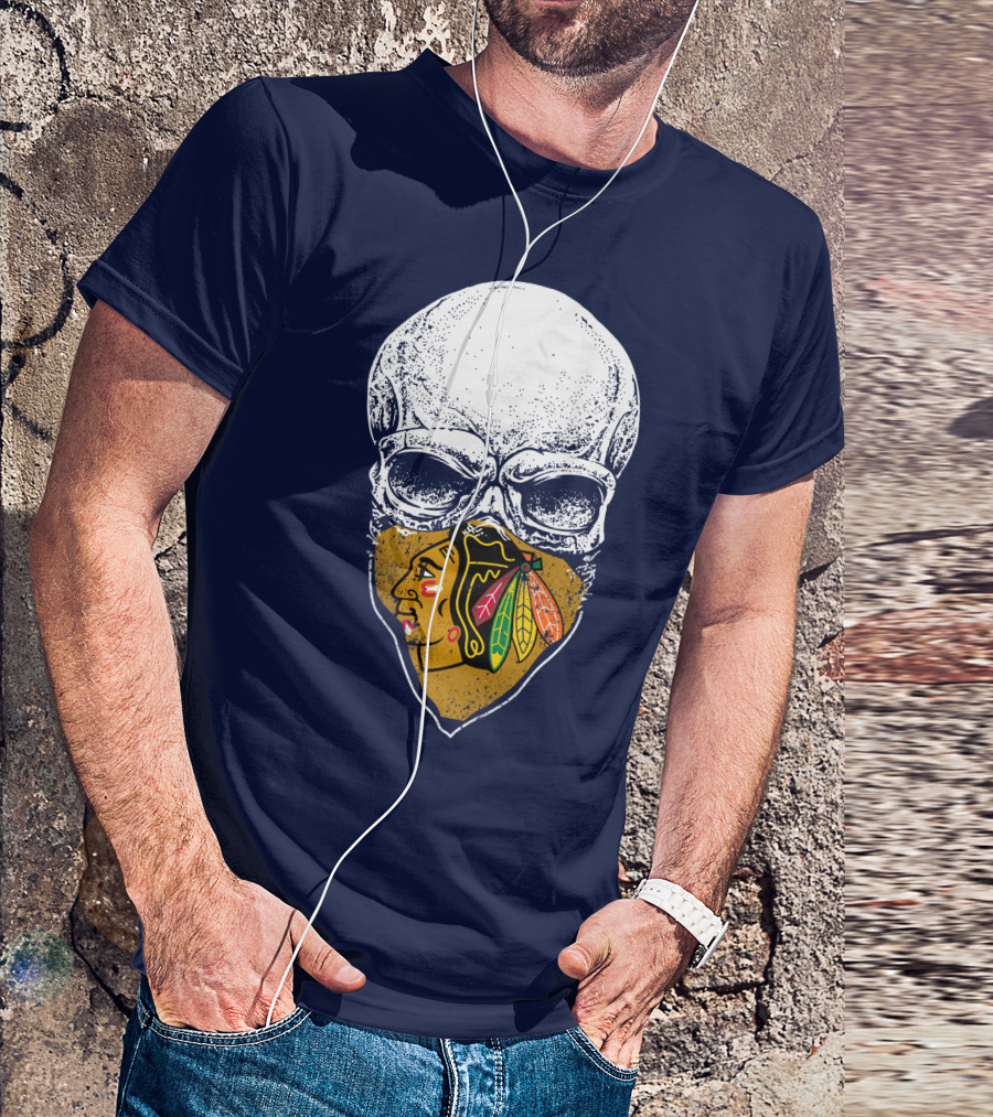 Blackhawks Skull Face Mask T-Shirt