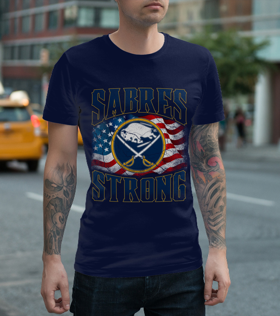 Sabres Strong Buffalo American Flag Hockey T-Shirt