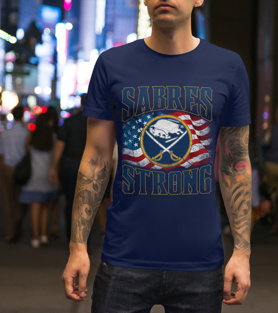 Sabres Strong Buffalo American Flag Hockey T-Shirt