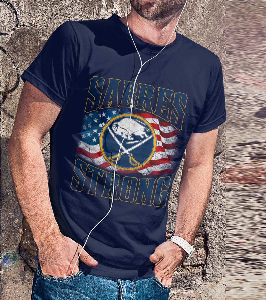 Sabres Strong Buffalo American Flag Hockey T-Shirt