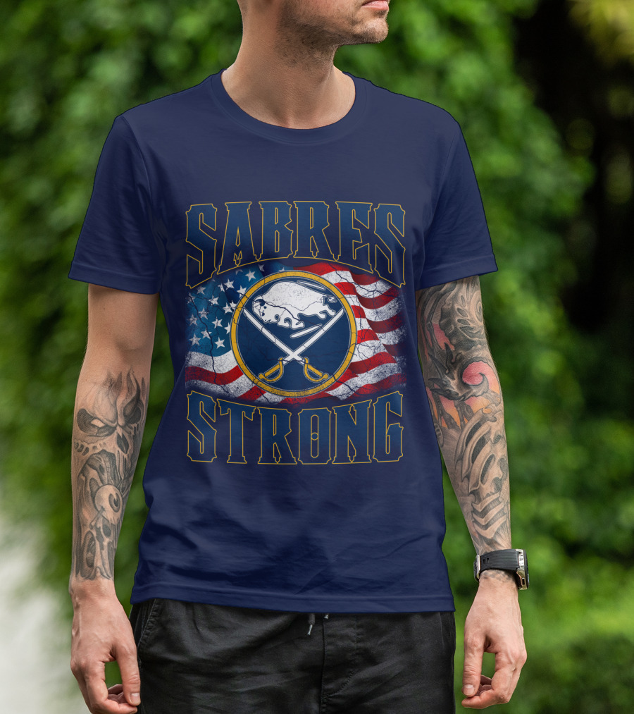 Sabres Strong Buffalo American Flag Hockey T-Shirt