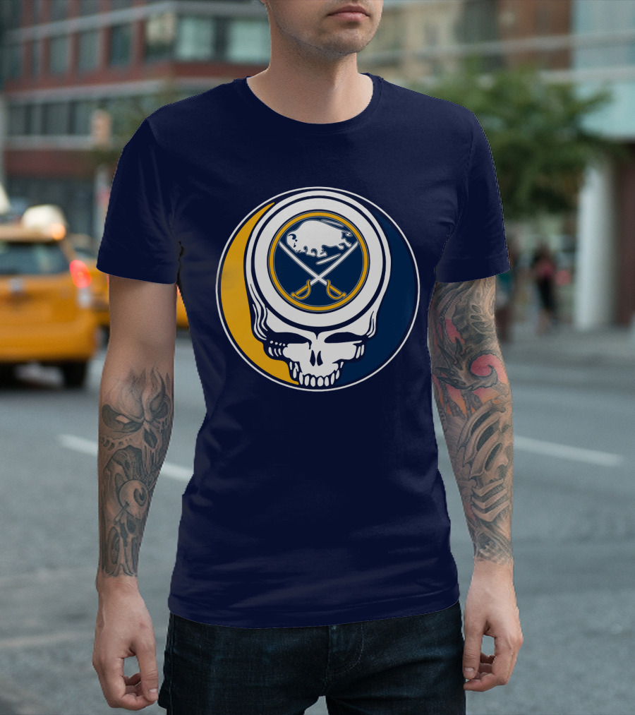 Buffalo Sabres Skull Logo Crossing Hockey Sticks And Circle T-Shirt