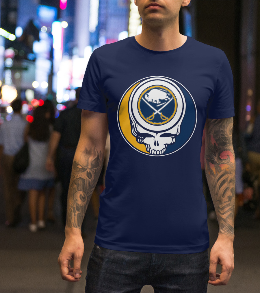 Buffalo Sabres Skull Logo Crossing Hockey Sticks And Circle T-Shirt