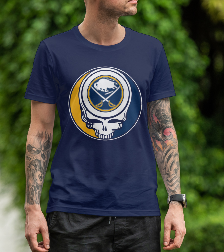 Buffalo Sabres Skull Logo Crossing Hockey Sticks And Circle T-Shirt