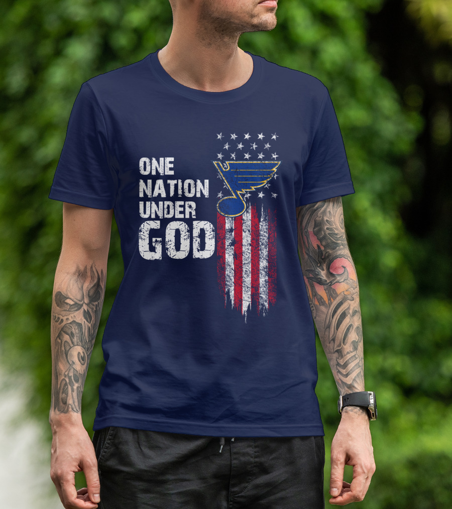 One Nation Under God St. Louis Blues American Flag Stars T-Shirt