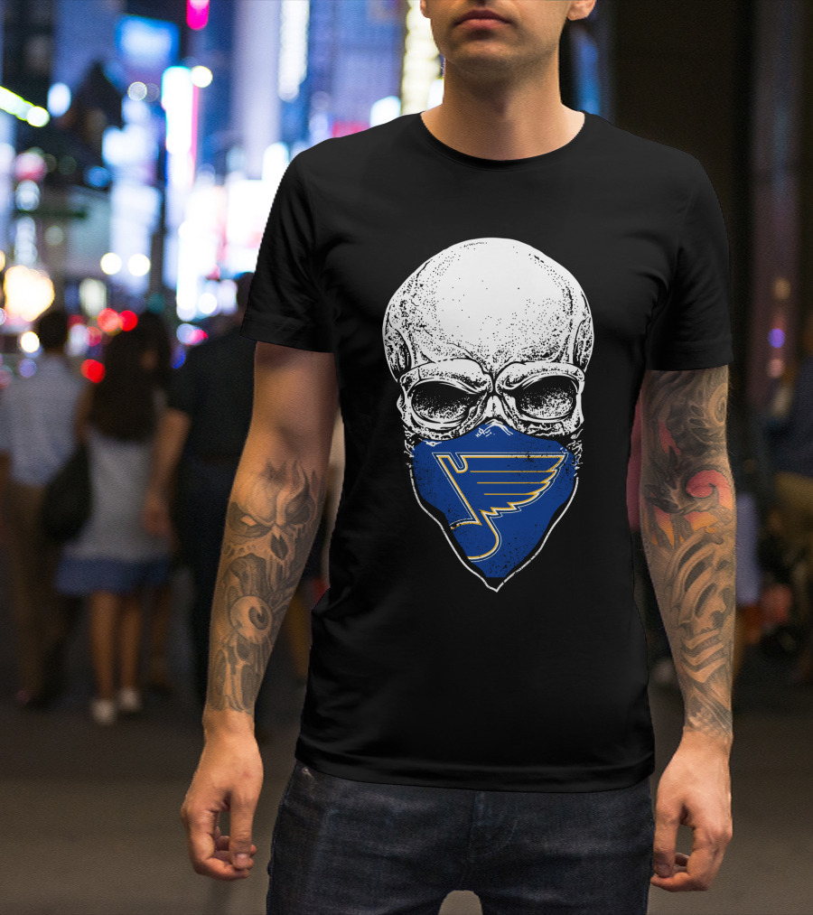 St. Louis Blues Skull Bandana With Iconic Winged Note T-Shirt