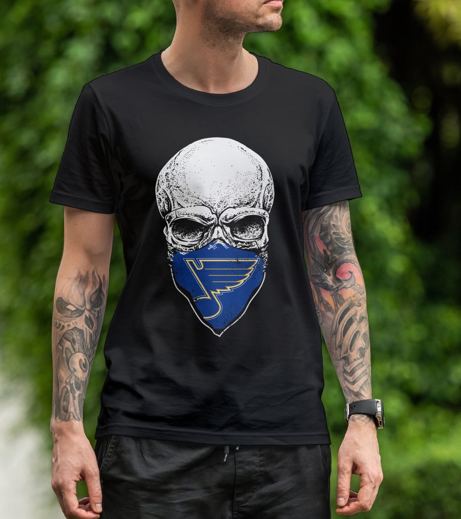 St. Louis Blues Skull Bandana With Iconic Winged Note T-Shirt
