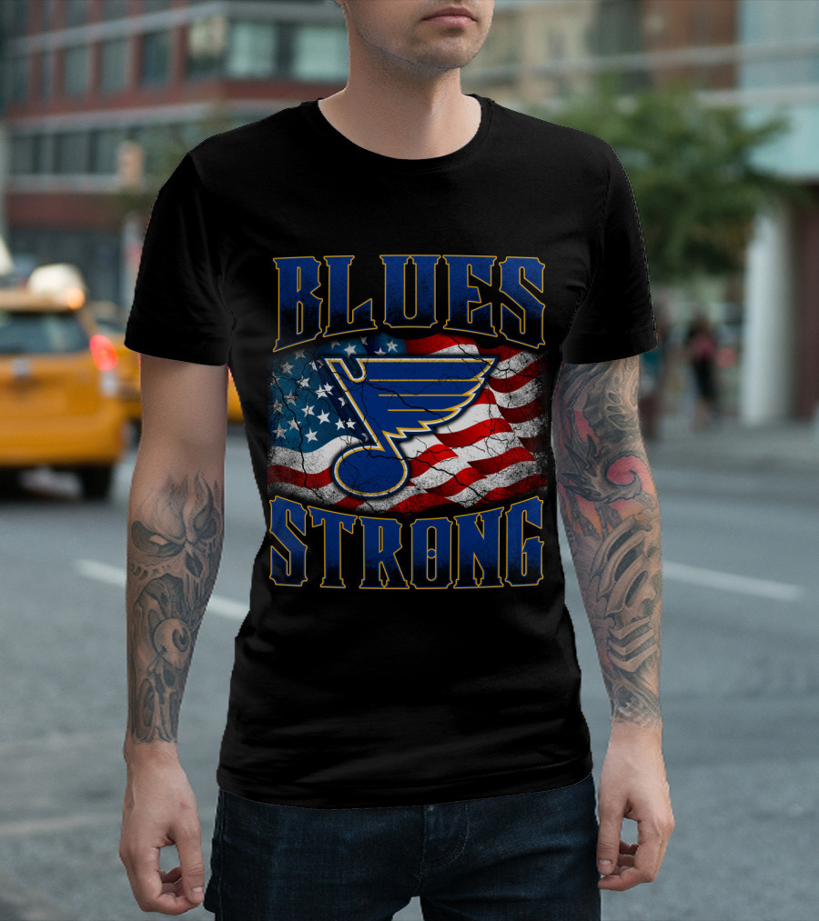 Blues Strong St. Louis American Flag T-Shirt
