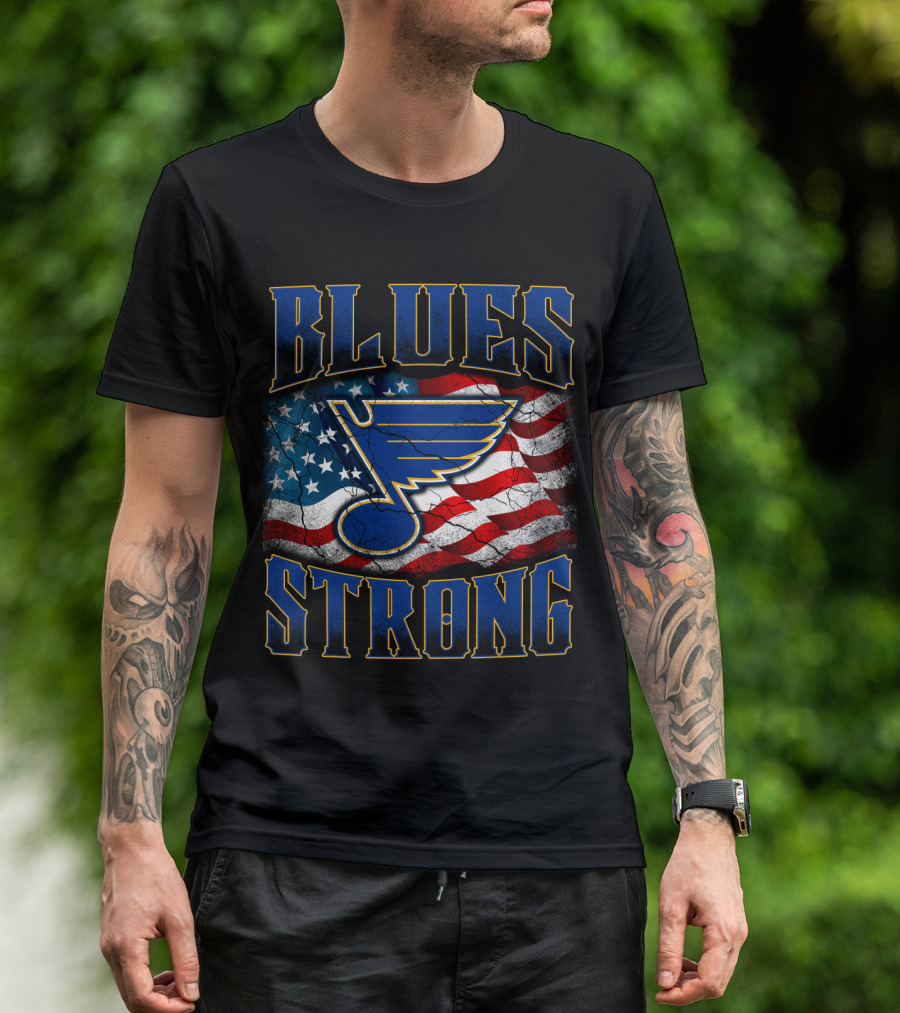 Blues Strong St. Louis American Flag T-Shirt