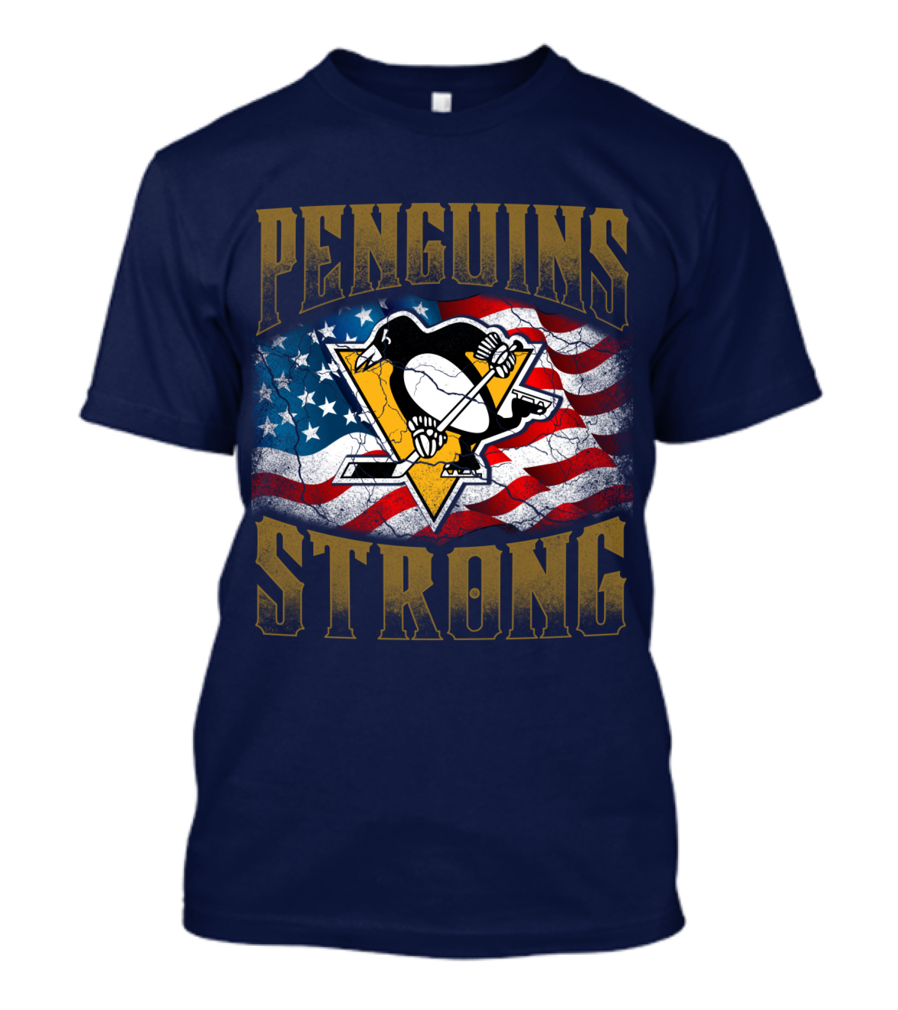 Penguins Strong American Flag Hockey T-Shirt