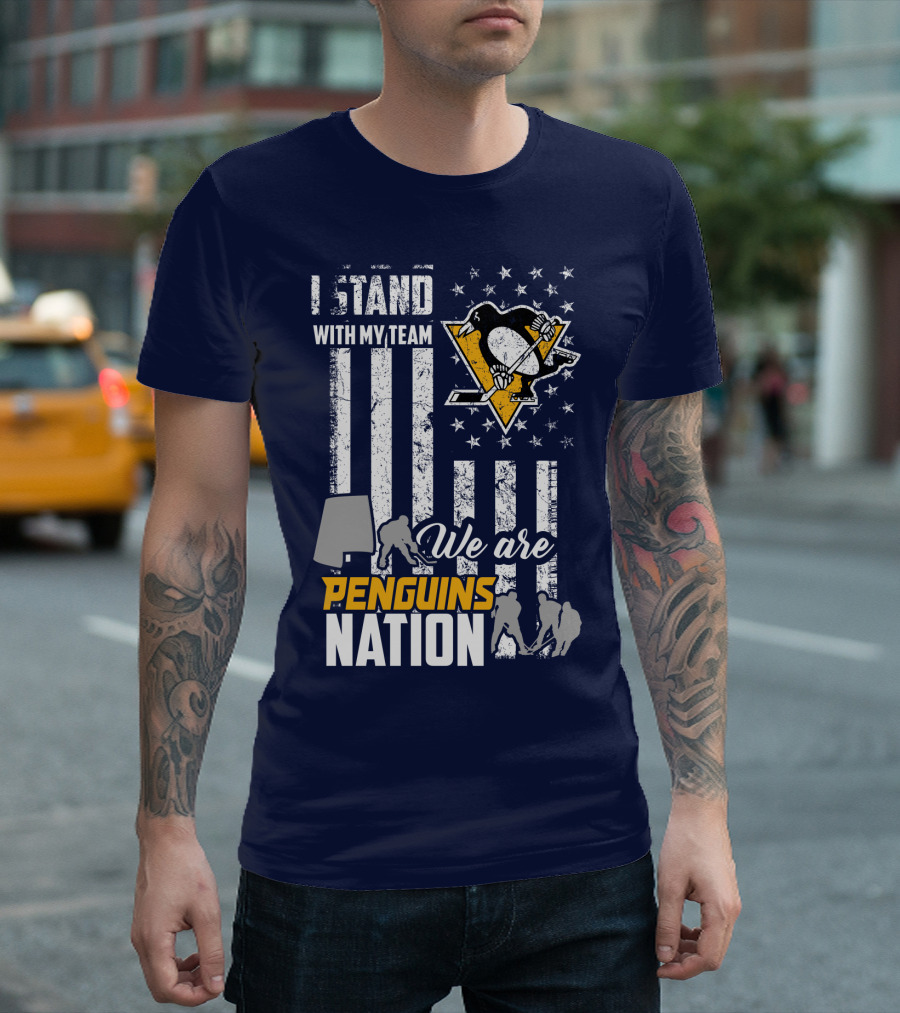 I Stand With My Team We Are Penguins Nation Stars Stripes Hockey Players T-Shirt