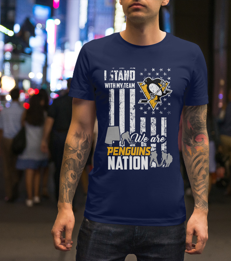 I Stand With My Team We Are Penguins Nation Stars Stripes Hockey Players T-Shirt
