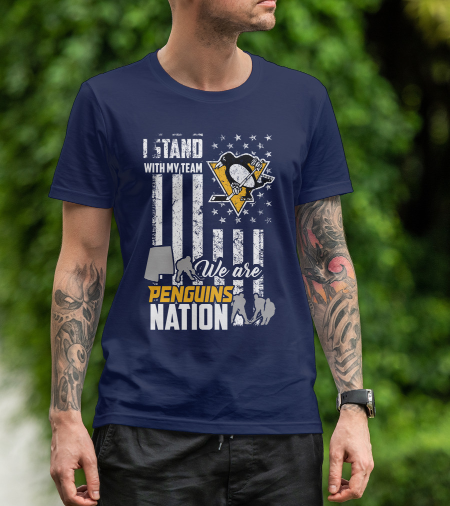 I Stand With My Team We Are Penguins Nation Stars Stripes Hockey Players T-Shirt
