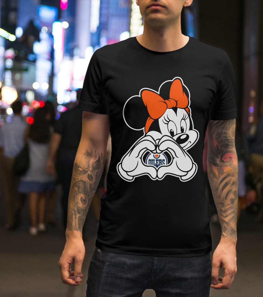 Edmonton Oilers Minnie Mouse Heart Hands T-Shirt