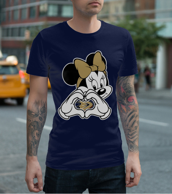Anaheim Ducks Minnie Mouse Heart Hands T-Shirt