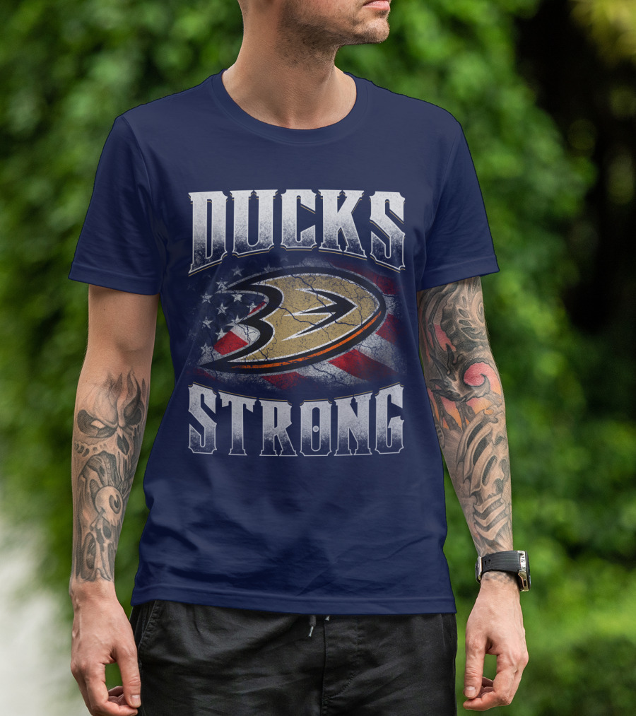 Ducks Strong Anaheim Ducks American Flag T-Shirt