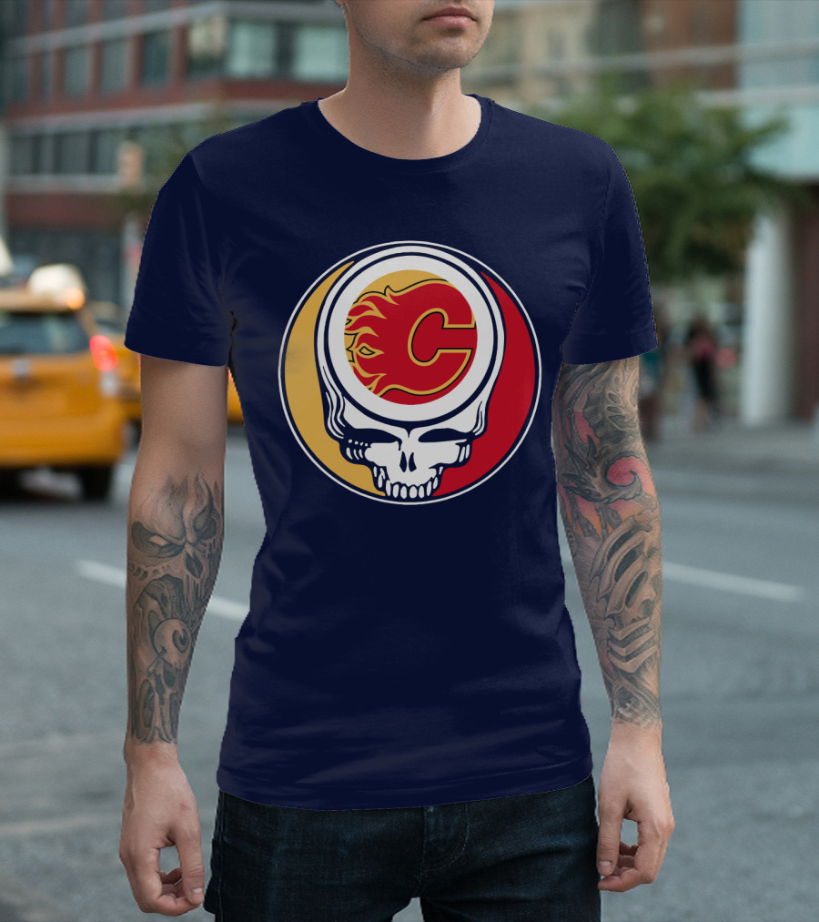 Calgary Flames Grateful Dead Skull Logo Fan Merchandise T-Shirt