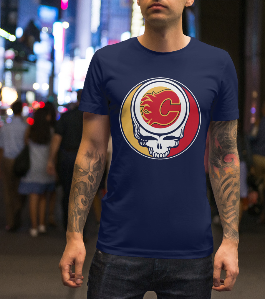 Calgary Flames Grateful Dead Skull Logo Fan Merchandise T-Shirt