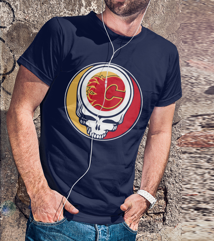 Calgary Flames Grateful Dead Skull Logo Fan Merchandise T-Shirt