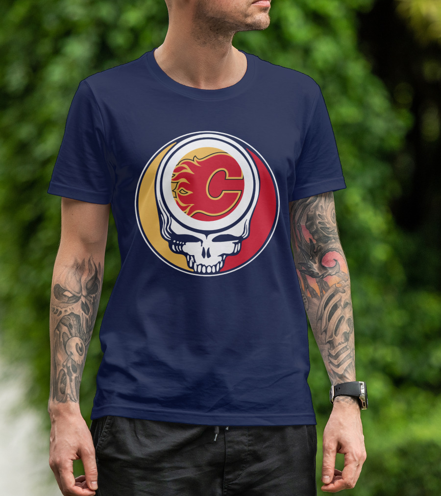 Calgary Flames Grateful Dead Skull Logo Fan Merchandise T-Shirt