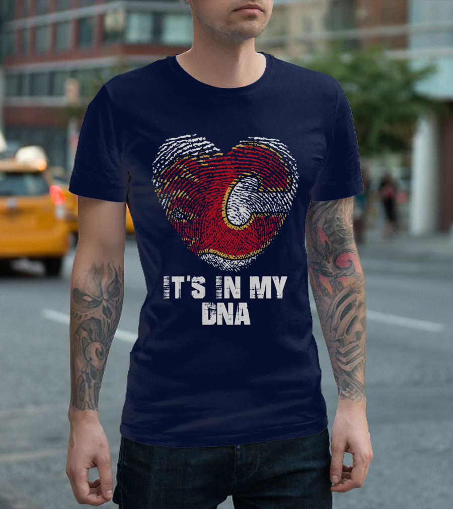 Calgary Flames Heart It's In My Dna Fingerprint T-Shirt