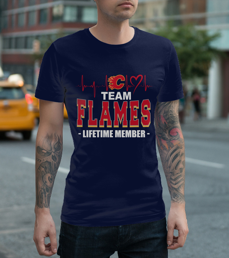 Team Calgary Flames Lifetime Member Heartbeat T-Shirt