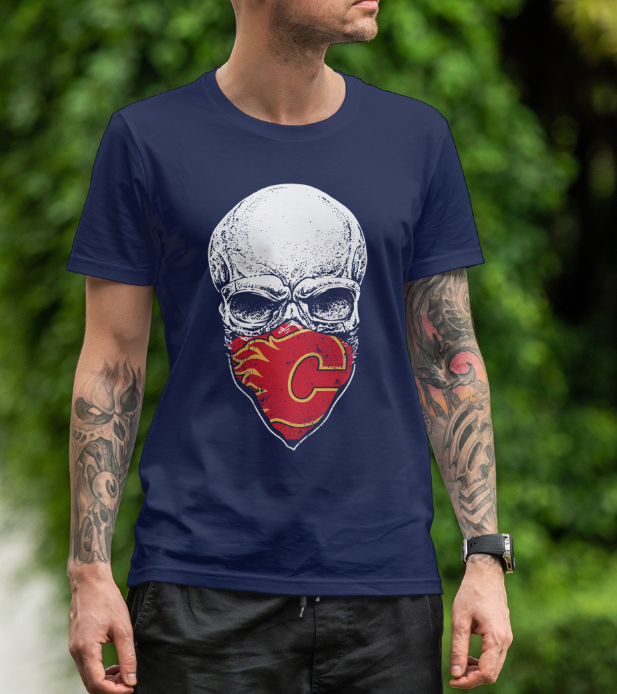 Calgary Flames Skull With Team Logo Bandana T-Shirt