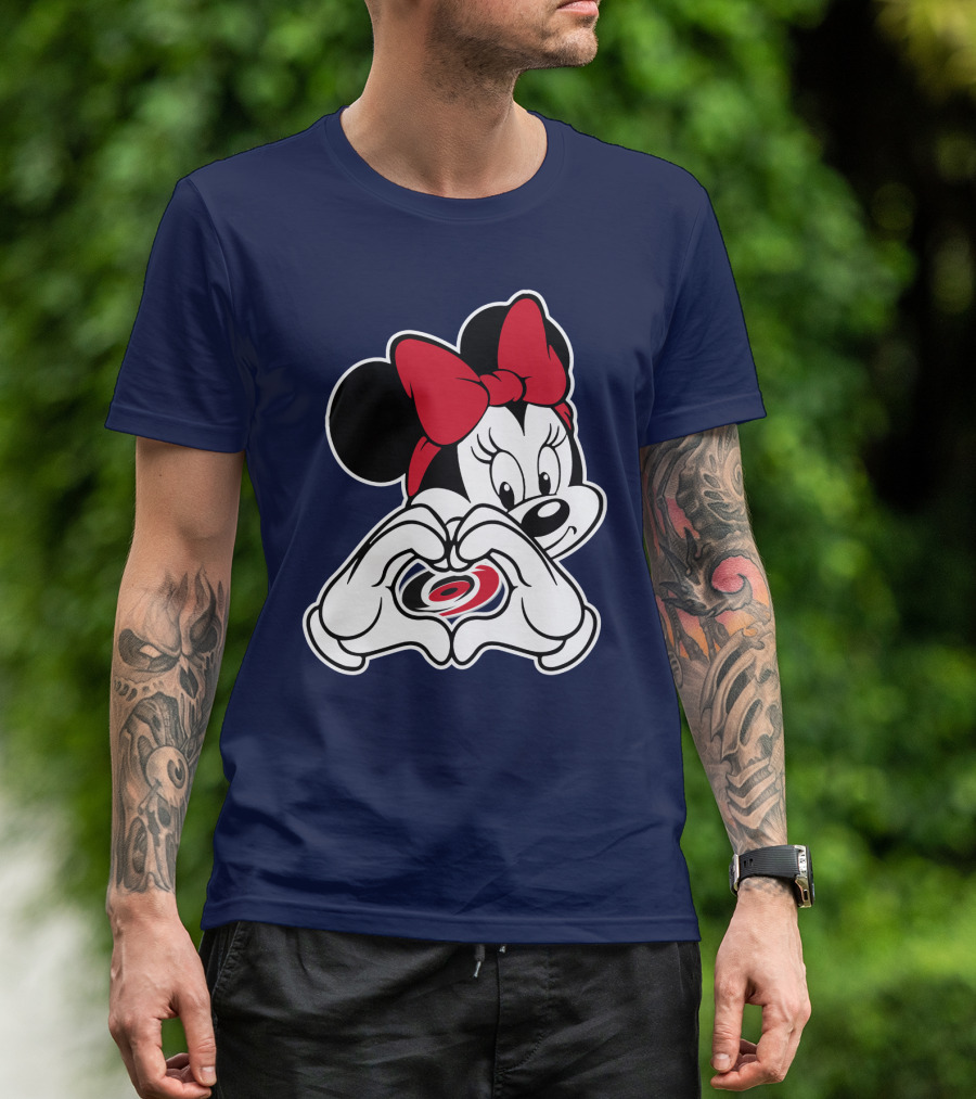 Carolina Hurricanes Minnie Mouse Heart Hands T-Shirt