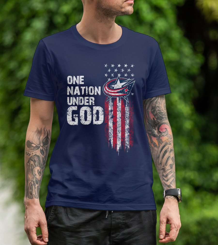 One Nation Under God Columbus Blue Jackets Flag Stars And Stripes T-Shirt