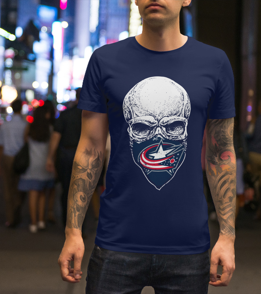 Columbus Blue Jackets Skull Bandana T-Shirt