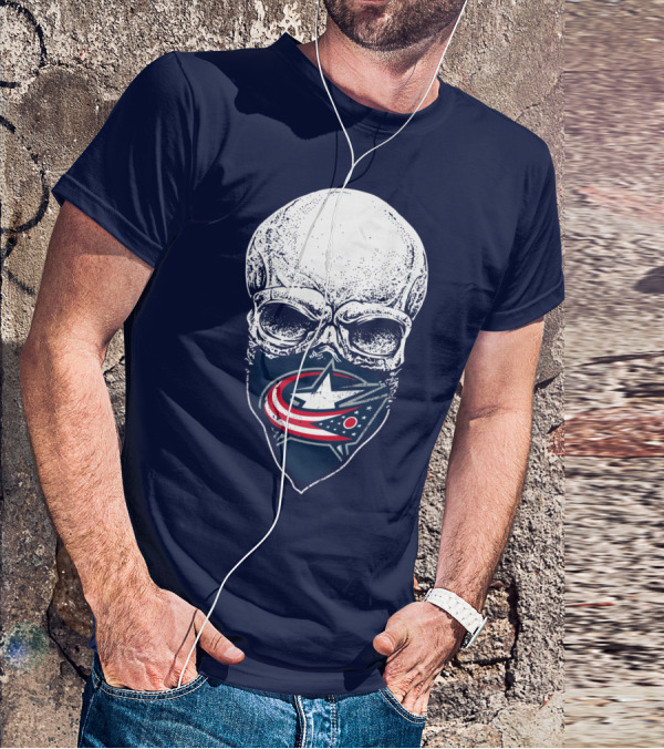 Columbus Blue Jackets Skull Bandana T-Shirt