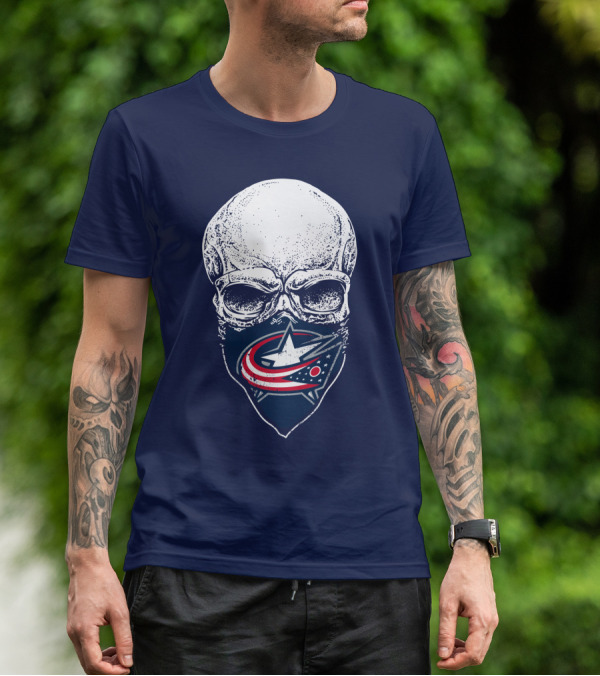 Columbus Blue Jackets Skull Bandana T-Shirt