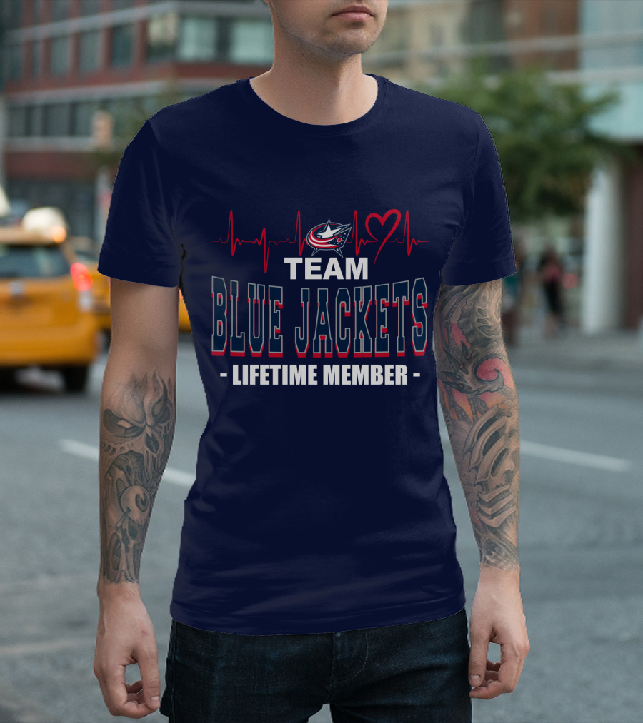 Team Blue Jackets Lifetime Member Heartbeat T-Shirt