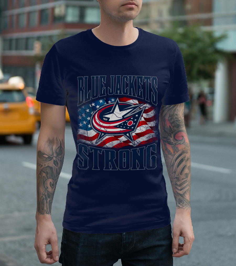 Blue Jackets Strong American Flag T-Shirt